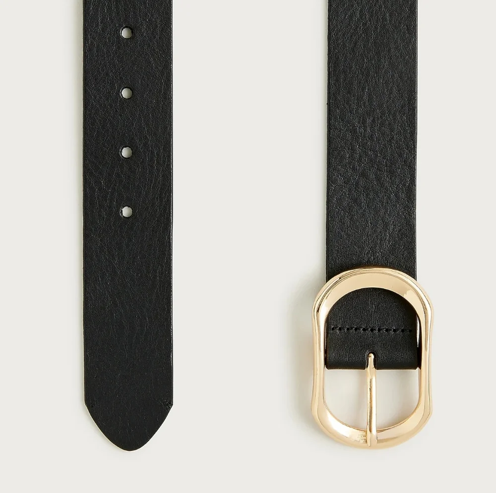 J. Crew Black Leather Belt with Gold Oval Buckle - Picture 2 of 3